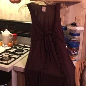 Brown jersey knit tie front dress